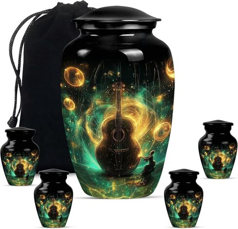 SUBSH Guitar Waves, Pack of 2 (10 Inch Urn & 3 Inch Urn), Large Urn for Ashes, Keepsake Urn, Cremation Urn, Memorial Urn, Urn for Dad, Urn for Human Ashes, Urn for Mom Ashes, Funeral Urn in Saudi Arabia
