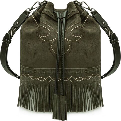 Montana West Aztec Bucket Bags for Women Western Fringe Crossbody Bag Ladies Vintage Drawstring Bucket Bag in Kuwait