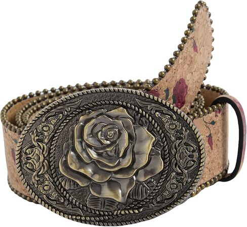 Verdusa Women's Floral Embroidery Square Buckle Leather Belts Vintage Belt in Saudi Arabia