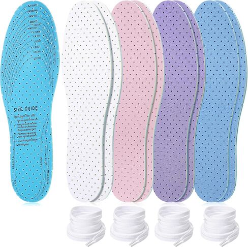 Sintege 8 Pcs Breathable Shoe Insoles Thin Inserts and Laces Set Unisex Double Layer Latex Foam with Holes Replacement Cushioning Replaceable Comfort Shoe Insoles for Men 4-11 Women 5-12(Black) in Saudi Arabia