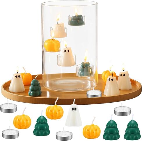 حامل شموع Halloween Glass Hurricane مع 8 أجهزة كمبيوتر شموع شموع و 5 شاي ضوء شمعة شمعة شمعة شمعة للزخارف مركب الهالوين مركزية in Kuwait