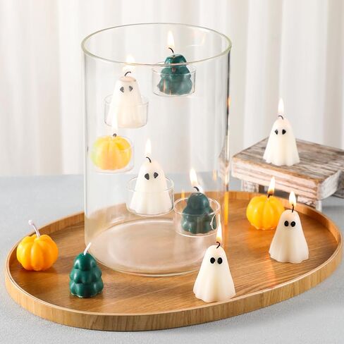 حامل شموع Halloween Glass Hurricane مع 8 أجهزة كمبيوتر شموع شموع و 5 شاي ضوء شمعة شمعة شمعة شمعة للزخارف مركب الهالوين مركزية in Kuwait