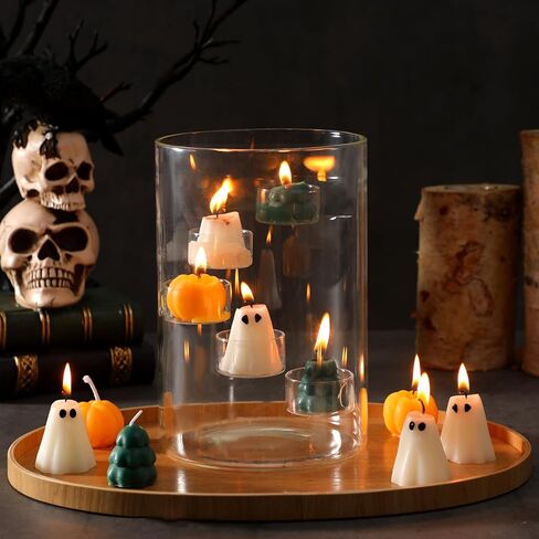 حامل شموع Halloween Glass Hurricane مع 8 أجهزة كمبيوتر شموع شموع و 5 شاي ضوء شمعة شمعة شمعة شمعة للزخارف مركب الهالوين مركزية in Kuwait