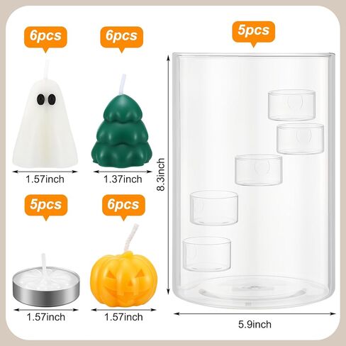 حامل شموع Halloween Glass Hurricane مع 8 أجهزة كمبيوتر شموع شموع و 5 شاي ضوء شمعة شمعة شمعة شمعة للزخارف مركب الهالوين مركزية in Kuwait