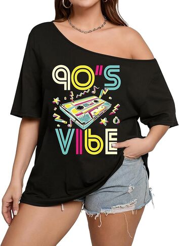 NANYUAYA 90s 80s Plus Size Off Shoulder Top 90's Theme Party Disco Shirts for Women 1X-5X in Saudi Arabia