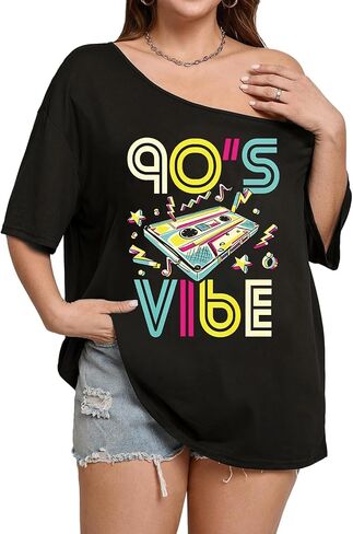 NANYUAYA 90s 80s Plus Size Off Shoulder Top 90's Theme Party Disco Shirts for Women 1X-5X in Saudi Arabia