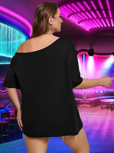 NANYUAYA 90s 80s Plus Size Off Shoulder Top 90's Theme Party Disco Shirts for Women 1X-5X in Saudi Arabia