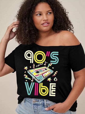 NANYUAYA 90s 80s Plus Size Off Shoulder Top 90's Theme Party Disco Shirts for Women 1X-5X in Saudi Arabia