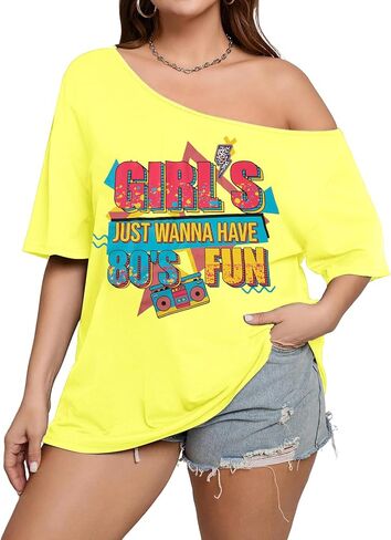 NANYUAYA 90s 80s Plus Size Off Shoulder Top 90's Theme Party Disco Shirts for Women 1X-5X in Saudi Arabia