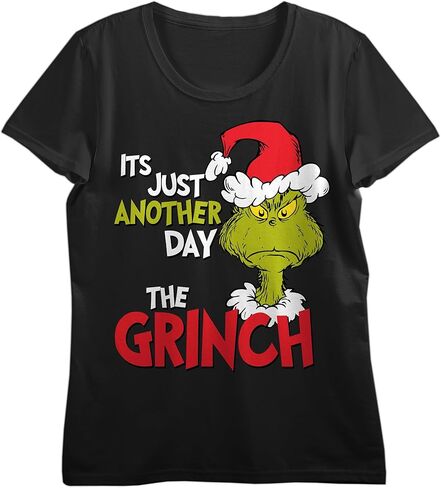 تي شيرت Bioworld The Grinch It's Just Another Day للسيدات ذو رقبة دائرية سوداء وأكمام قصيرة in Saudi Arabia