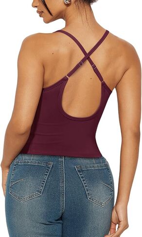 REORIA Womens Workout Halter Backless Tank Tops Summer Y2K Basic Double Lined Going Out Fitted Cami Crop Tops in Saudi Arabia