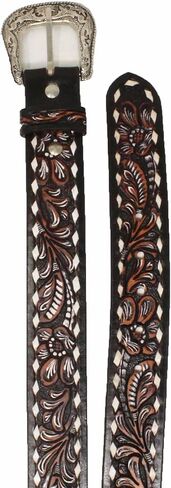 Tan Leather Floral Tooled Casual Jean Belt by Challenger in Saudi Arabia