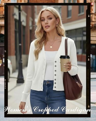 Simlakey 2 pcs Women's Cropped Cardigan Shrug Fall Long Sleeve V Neck Lightweight Knit for Jeans Dresses, S to L in Saudi Arabia
