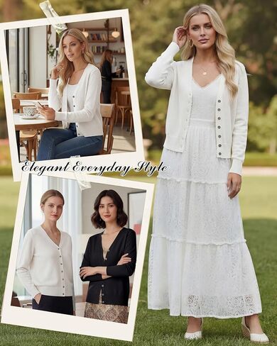 Simlakey 2 pcs Women's Cropped Cardigan Shrug Fall Long Sleeve V Neck Lightweight Knit for Jeans Dresses, S to L in Saudi Arabia