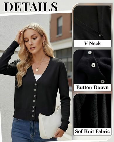 Simlakey 2 pcs Women's Cropped Cardigan Shrug Fall Long Sleeve V Neck Lightweight Knit for Jeans Dresses, S to L in Saudi Arabia