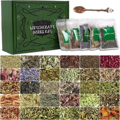 Vakuny 45pcs Witchcraft Supplies Herb Flowers Kit, Bulk Different Dried Herbs for Wiccan Rituals, Magic Spells, Soap Making Bath, Witch Gift Starter Set Altar Supplies Decor in Saudi Arabia