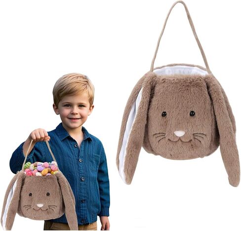 Easter Basket,Bunny Easter Baskets,Easter Buckets for Kids Girls Boys Easter Egg Hunting Basket,Bunny Rabbit Easter Tote Bags for Easter Decorations Candy Gifts Toy(Grey) in Kuwait