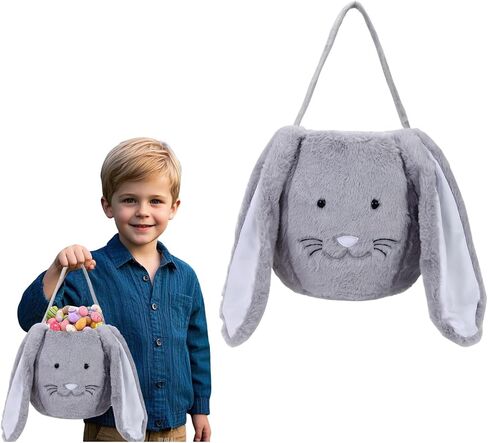 Easter Basket,Bunny Easter Baskets,Easter Buckets for Kids Girls Boys Easter Egg Hunting Basket,Bunny Rabbit Easter Tote Bags for Easter Decorations Candy Gifts Toy(Grey) in Kuwait