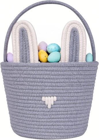 Easter Basket,Bunny Easter Baskets,Easter Buckets for Kids Girls Boys Easter Egg Hunting Basket,Bunny Rabbit Easter Tote Bags for Easter Decorations Candy Gifts Toy(Grey) in Kuwait