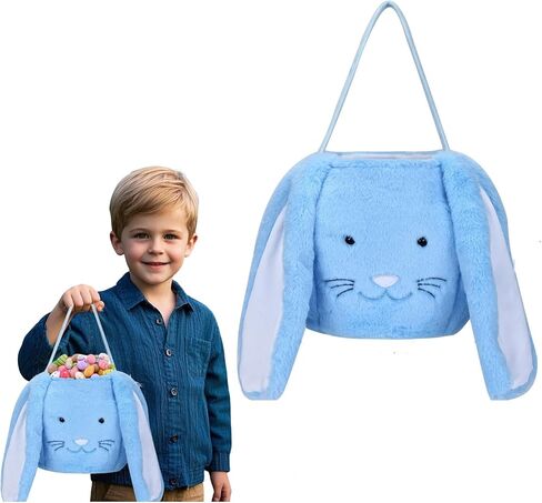 Easter Basket,Bunny Easter Baskets,Easter Buckets for Kids Girls Boys Easter Egg Hunting Basket,Bunny Rabbit Easter Tote Bags for Easter Decorations Candy Gifts Toy(Grey) in Kuwait