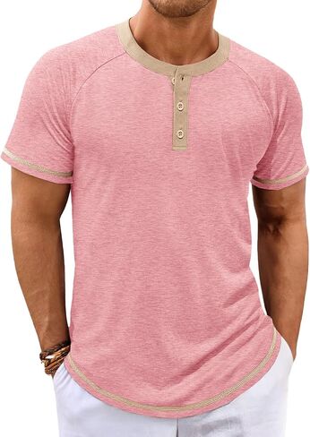 Mens Henley Shirts Short Sleeve Casual Summer Basic T Shirts Button Vintage Lightweight Tee Tops in Saudi Arabia