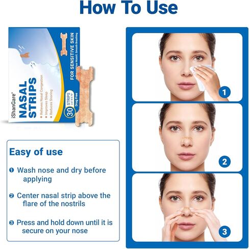 ishancare Nasal Strips for Breathing, 30 Count Sleep Nasal Strips for Snoring, Instant Tan Nose Breathing Strips for Better Sleep, Anti Snoring Nose Strips for Men & Women in Saudi Arabia