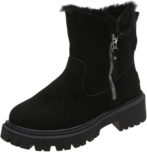 Women's Leopard Winter Snow Boots Suede Faux Leather Short Winter Shoes Side Zipper Non-Slip Warm Plush Round Toe Furry in Saudi Arabia