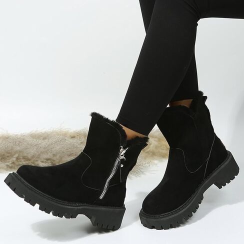 Women's Leopard Winter Snow Boots Suede Faux Leather Short Winter Shoes Side Zipper Non-Slip Warm Plush Round Toe Furry in Saudi Arabia