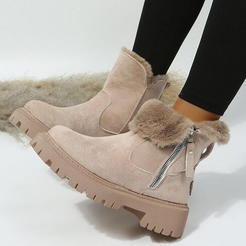 Women's Leopard Winter Snow Boots Suede Faux Leather Short Winter Shoes Side Zipper Non-Slip Warm Plush Round Toe Furry in Saudi Arabia