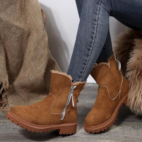 Women's Leopard Winter Snow Boots Suede Faux Leather Short Winter Shoes Side Zipper Non-Slip Warm Plush Round Toe Furry in Saudi Arabia