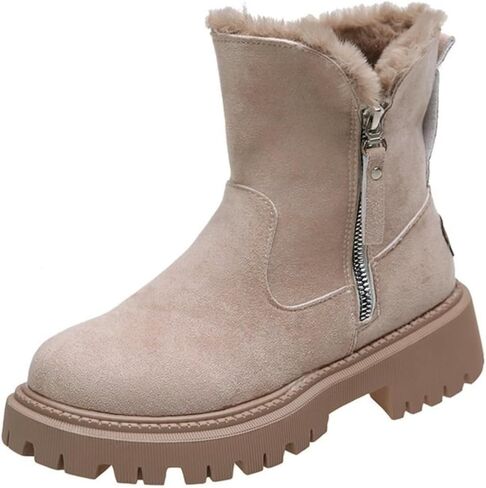 Women's Leopard Winter Snow Boots Suede Faux Leather Short Winter Shoes Side Zipper Non-Slip Warm Plush Round Toe Furry in Saudi Arabia