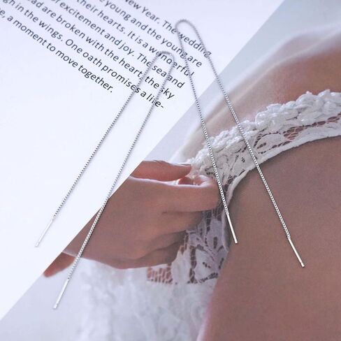 Aneneiceera خمر سلسلة متدلية أقراط فضية طويلة سحب من خلال الأقراط سلسلة رقيقة سلسلة أقراط سلسلة شرابة خيط إسقاط أقراط مجوهرات للنساء والفتيات in Kuwait