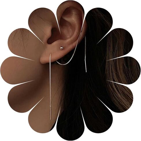 Aneneiceera خمر سلسلة متدلية أقراط فضية طويلة سحب من خلال الأقراط سلسلة رقيقة سلسلة أقراط سلسلة شرابة خيط إسقاط أقراط مجوهرات للنساء والفتيات in Kuwait