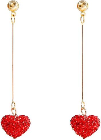 Valentine's Day Heart Earrings for Women Dainty Red Heart Drop Earrings Sparking Rhinestone Heart Dangle Earring Valentine's Day Wedding Jewelry Gift in Saudi Arabia