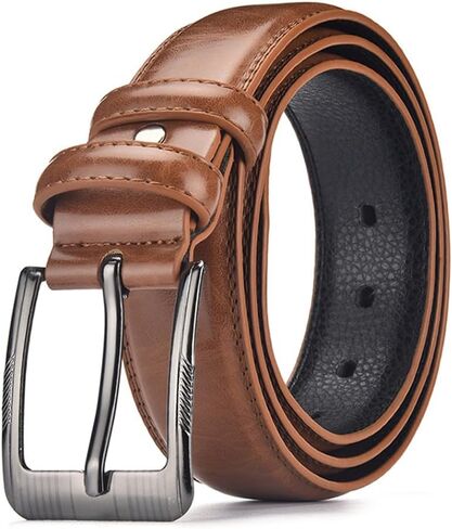 Men's Buckle Leather Belt, Fashion & Classic Designs, Genuine Leather Dress Belt for Business & Casual, Adjustable Waist Strap (Chocolate) in Saudi Arabia