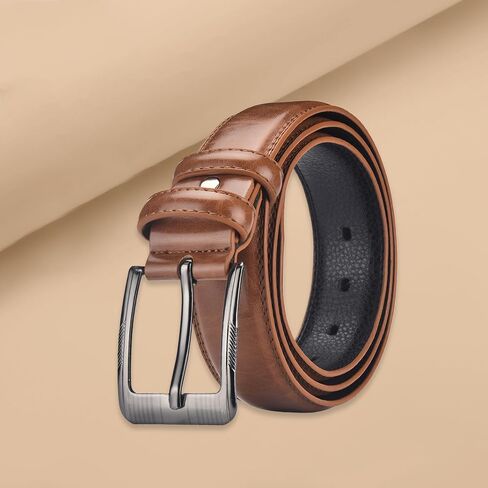 Men's Buckle Leather Belt, Fashion & Classic Designs, Genuine Leather Dress Belt for Business & Casual, Adjustable Waist Strap (Chocolate) in Saudi Arabia