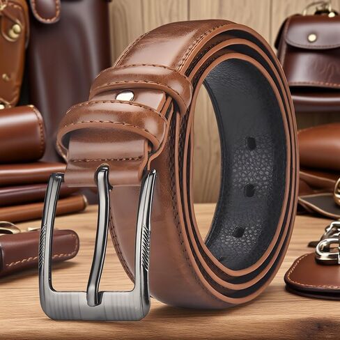 Men's Buckle Leather Belt, Fashion & Classic Designs, Genuine Leather Dress Belt for Business & Casual, Adjustable Waist Strap (Chocolate) in Saudi Arabia