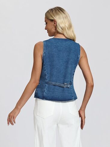 D-Sun Women Denim Vest Sleeveless Crew Neck Button Down Jean Vest Tank Tops Trendy Casual Jean Jacket Waistcoat in Saudi Arabia