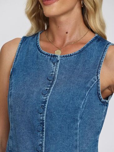 D-Sun Women Denim Vest Sleeveless Crew Neck Button Down Jean Vest Tank Tops Trendy Casual Jean Jacket Waistcoat in Saudi Arabia