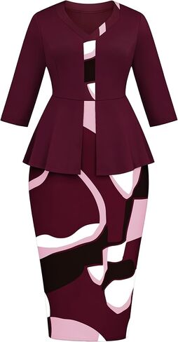 FANDEE Women's Pencil Dresses Midi Bodycon Elegant 3/4 Sleeve Business Work Dress in Saudi Arabia