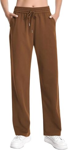 Auriviz Widen Waistband Sweat Pants for Women Exposed Pockets Lounge Sweatpants Straight Leg Pants 29’’ Inseam in Kuwait