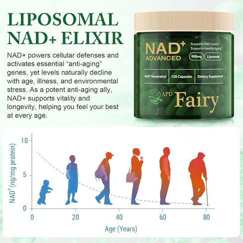 APU.FAIRY NAD Supplement,NAD Nicotinamide Riboside,Extra Strength NAD Alternative Liposomal,Boost NAD & Resveratrol + for Women & Men,Energy Anti-Aging,Cell Regeneration,120 Capsulesbottl-120 in Saudi Arabia
