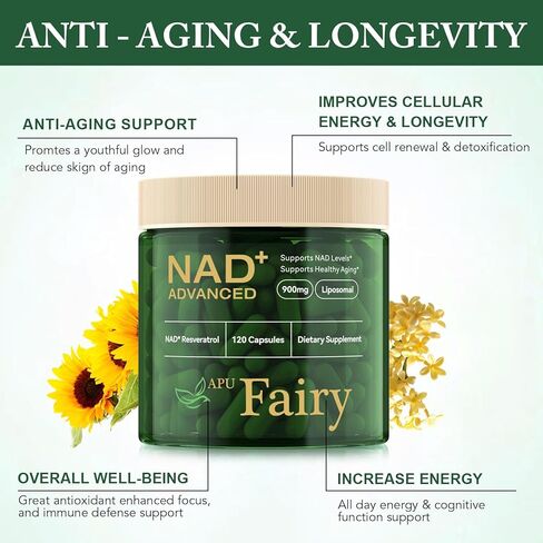 APU.FAIRY NAD Supplement,NAD Nicotinamide Riboside,Extra Strength NAD Alternative Liposomal,Boost NAD & Resveratrol + for Women & Men,Energy Anti-Aging,Cell Regeneration,120 Capsulesbottl-120 in Saudi Arabia