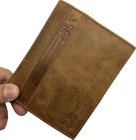 محفظة Cavelio RFID من الجلد الطبيعي ثنائية الطي محب أوروبية للرجال من سلسلة الولايات المتحدة الأمريكية 20 فتحة للبطاقات، مقصورتين للفاتورة، 2 معرف Windows Money (أسمر) in Kuwait