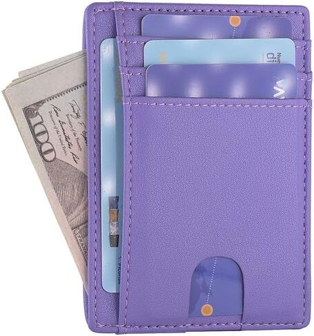 AGBIADD Slim Minimalist Front Pocket RFID Blocking Leather Wallets for Men Women Medium Size (Medium Purple) in Saudi Arabia