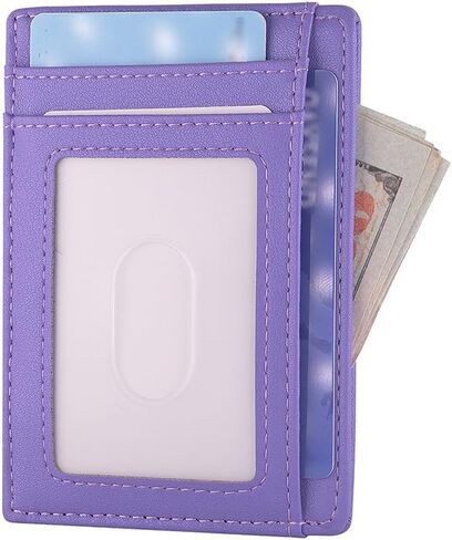 AGBIADD Slim Minimalist Front Pocket RFID Blocking Leather Wallets for Men Women Medium Size (Medium Purple) in Saudi Arabia