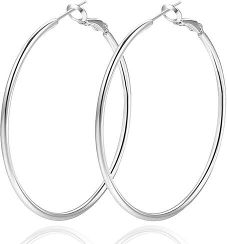 DENNSHH 1 Pairs 60/70mm Silver 14K Gold Rose Gold Hoop Earrings for Women Hypoallergenic Stainless Steel Lightweight Big Hoops Shiny Dangle Earrings Trendy Jewelry Gifts in Saudi Arabia