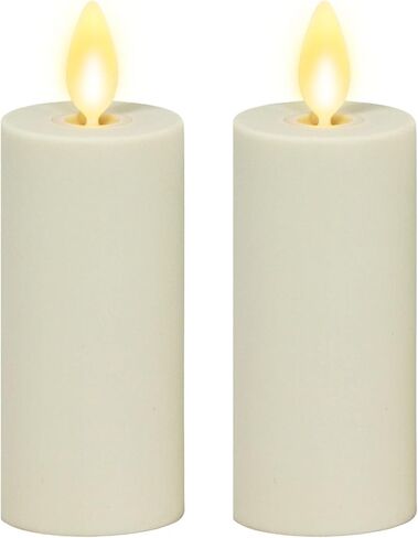 شمعة لومينارا LED عديمة اللهب للاستخدام الخارجي، مجموعة من 2 عاجية مقاس 1.5 بوصة × 4 بوصة، لهب متحرك يعمل بالبطارية، مؤقت جاهز للتحكم عن بعد، لمسة نهائية من البلاستيك غير اللامع IPX4 in Kuwait