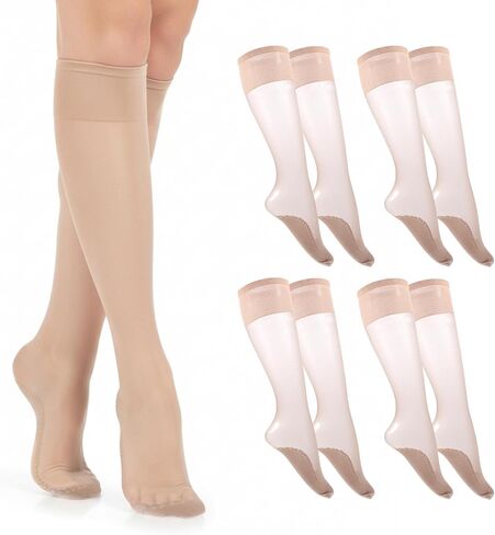 Zelphvt Knee High Pantyhose for Women, 4 Pairs Kneehigh Nylons Sheer Knee High Stockings for Women Reinforced Toe & Heel Wide Calf Socks in Saudi Arabia