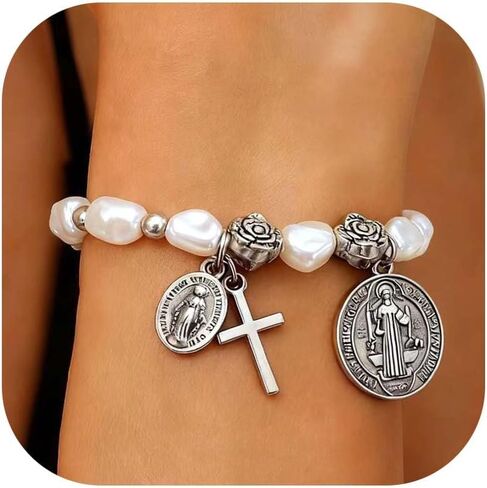 Long tiantian Pearl Bracelet Pearl Bracelets for Women Cross Bracelet Rosary Jewelry for Faith Style Jewelry Gifts in Saudi Arabia